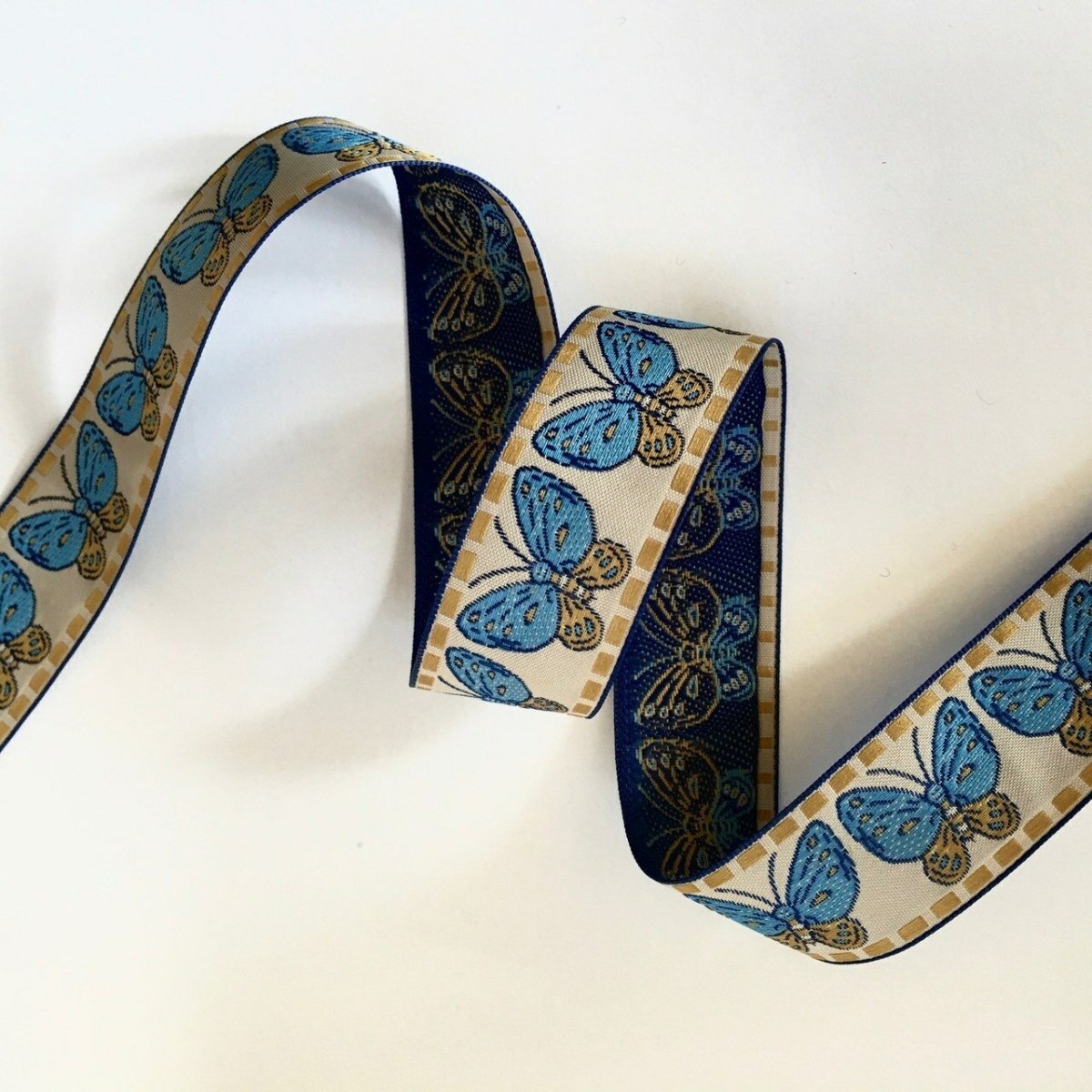 Butterfly Ribbon Trim in Blue and Gold 1